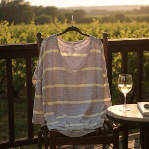 FREE PEOPLE Upstate Striped Long Sleeve Dolman Tee Gray Yellow Womens Small